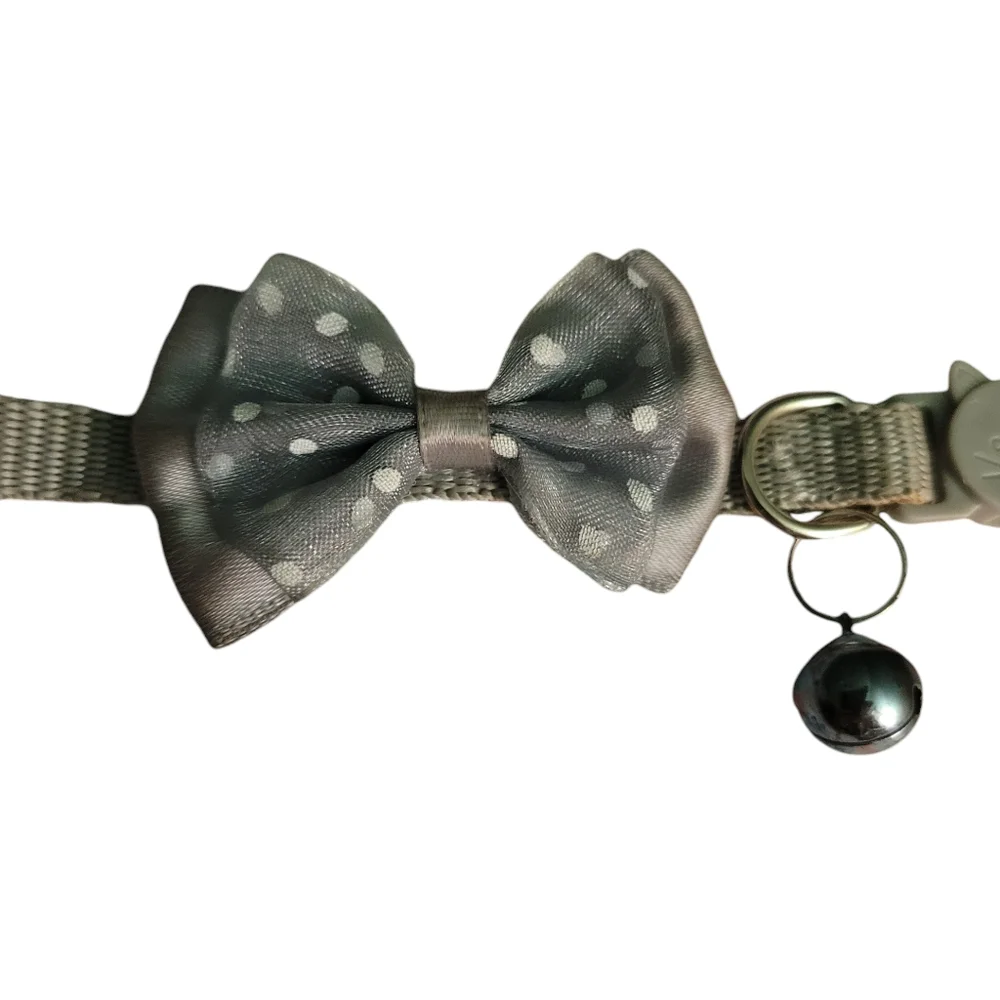 Cat Collar, Cute gray poka dot Pet Collar With Bowtie And bell
